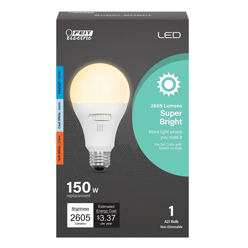 Feit A21 E26 (Medium) Smart-Enabled LED Bulb Adjustable White 150 Watt Equivalence 1 pk