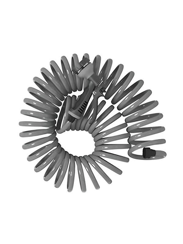 50 Foot Gray Coil Garden Hose With Abs Threads And 8 Spray Pattern Nozzle