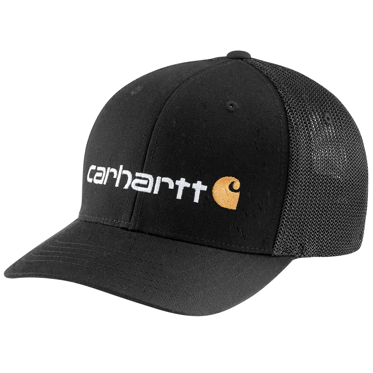 Men's Rugged Flex Fitted Canvas Mesh-back Logo Graphic Cap - Black M/l