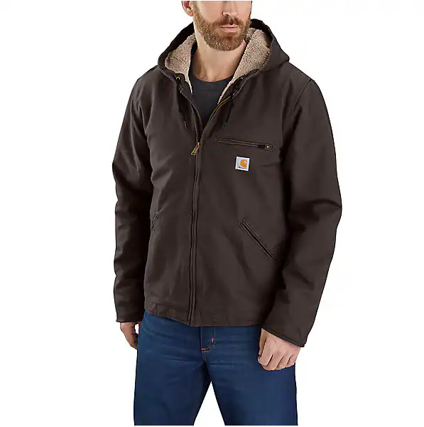 Men's Relaxed Fit Washed Duck Sherpa-lined Jacket, Dark Brown, Large