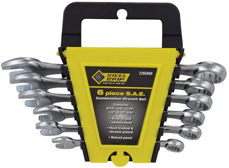 Steel Grip Sae Wrench Set 6 Pc, Drop Forged Steel, Chrome Finish, Multiple Sizes
