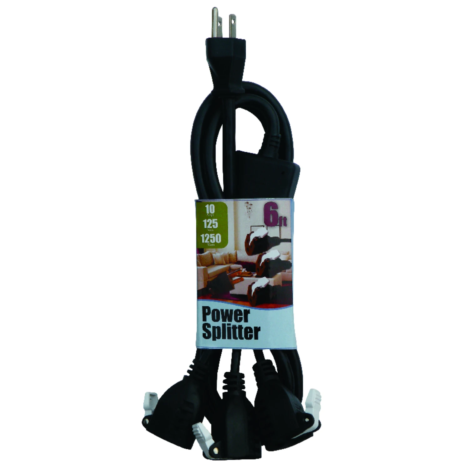 Indoor 6 Ft. Black 1 To 3 Outlet Cord 14/3 Sjt 18/3 Svt Model 05361