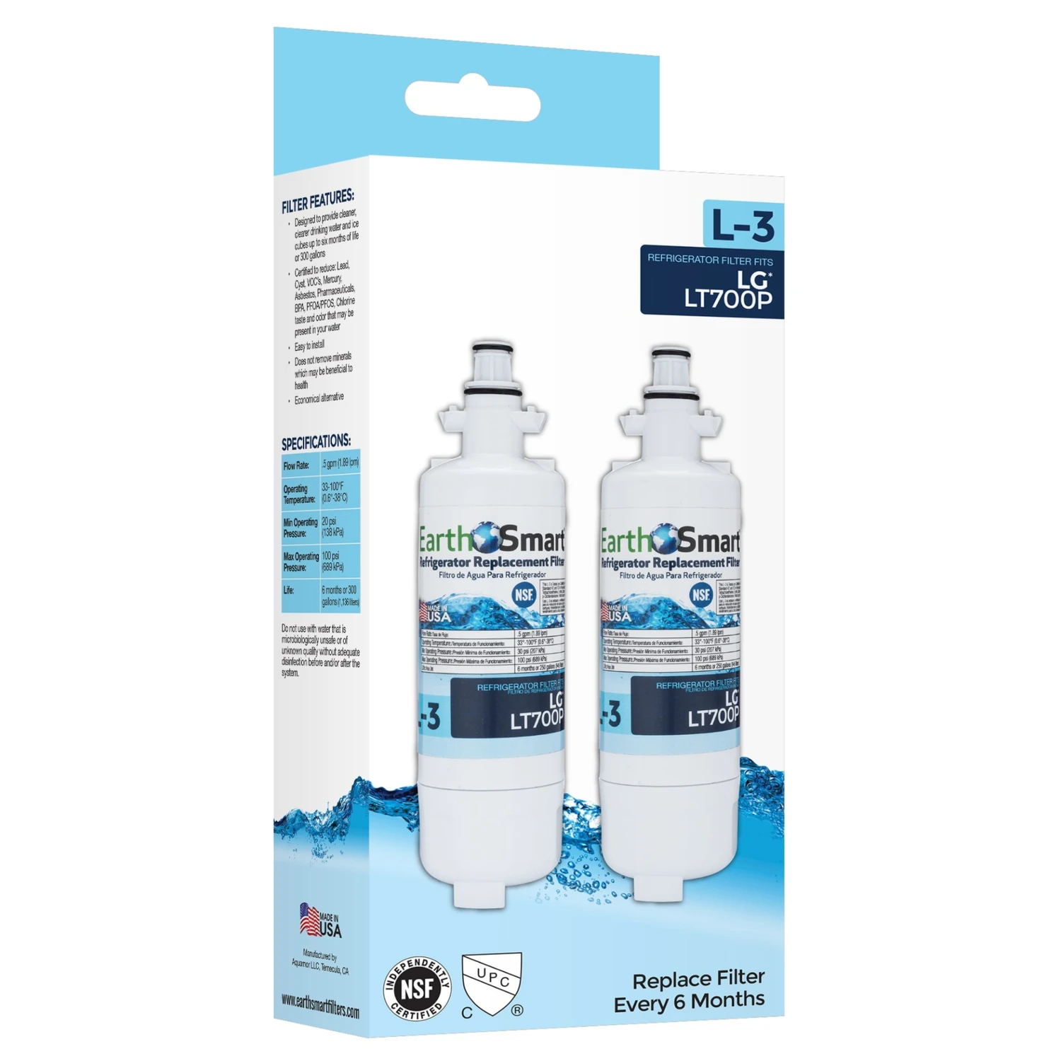 L-3 Refrigerator Replacement Filter For Lg Lt700p - 300 Gallon Capacity