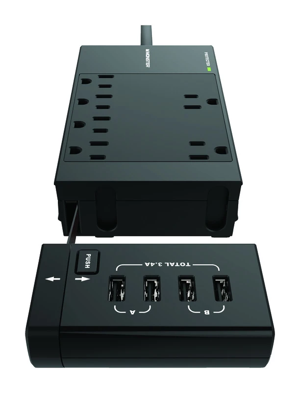 1080 Joules 4 Ft Surge Protector With 6 Outlets And 4 Usb Ports