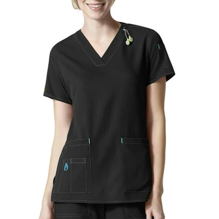 Cross-flex Women's V-neck Media Scrub Top - Plus Size 2x-large - Black