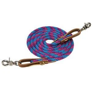 8ft Poly Roping Reins With Leather Laces And Loop Ends - Blue, Pink, Purple