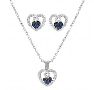 Women's Curlicued Cerulean Heart Jewelry Set With Necklace And Earrings Js3029