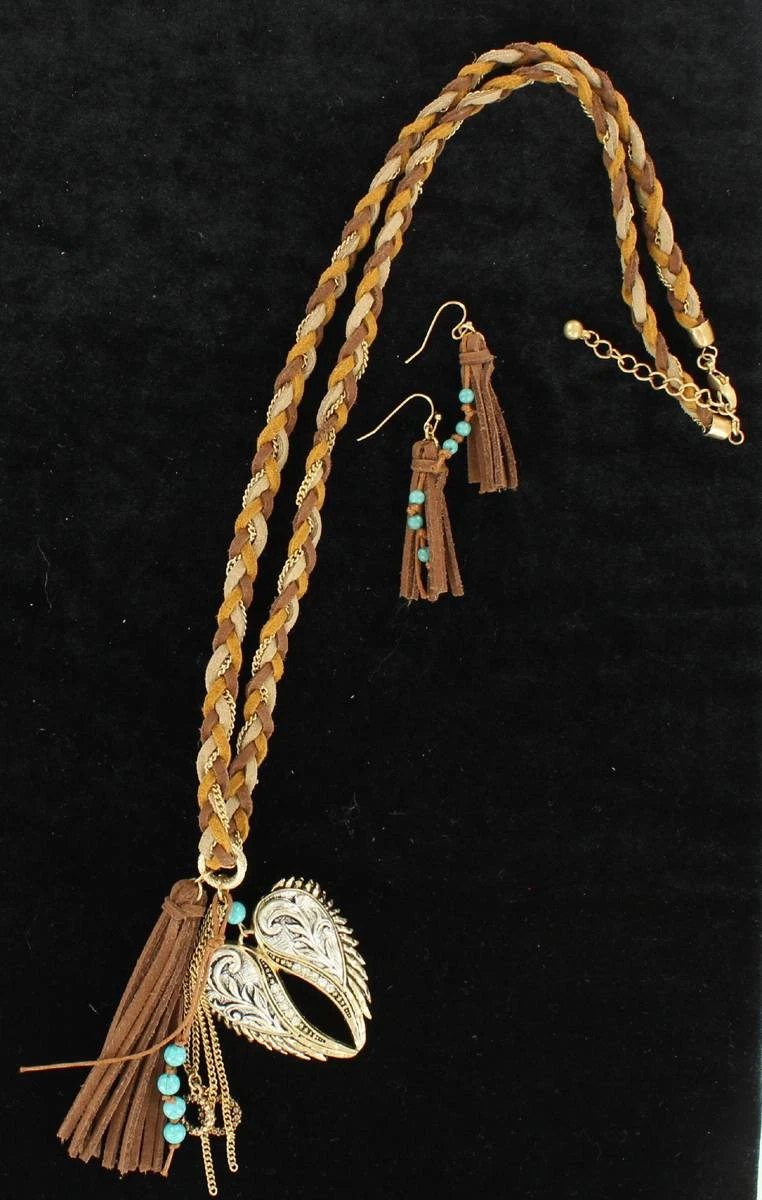 29058 Extra Large Braided Wings Fringe Jewelry Set