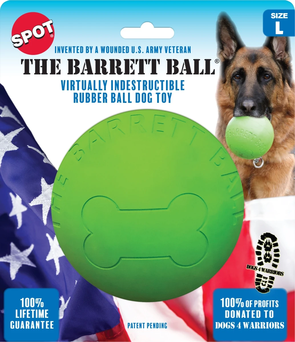 Green Barrett Ball Dog Toy - Large, Virtually Indestructible Rubber