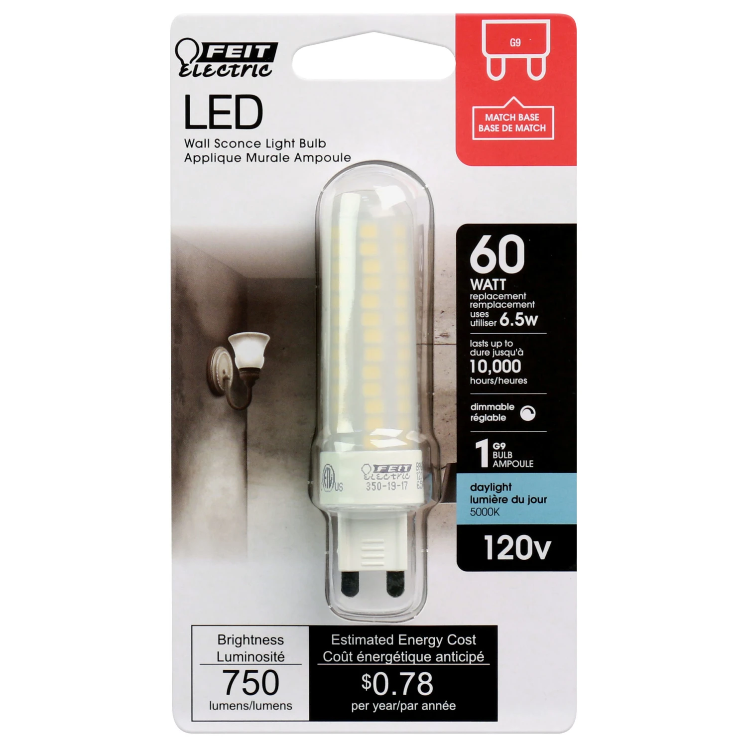 Feit T4 G9 LED Bulb Daylight 60 Watt Equivalence 1 pk