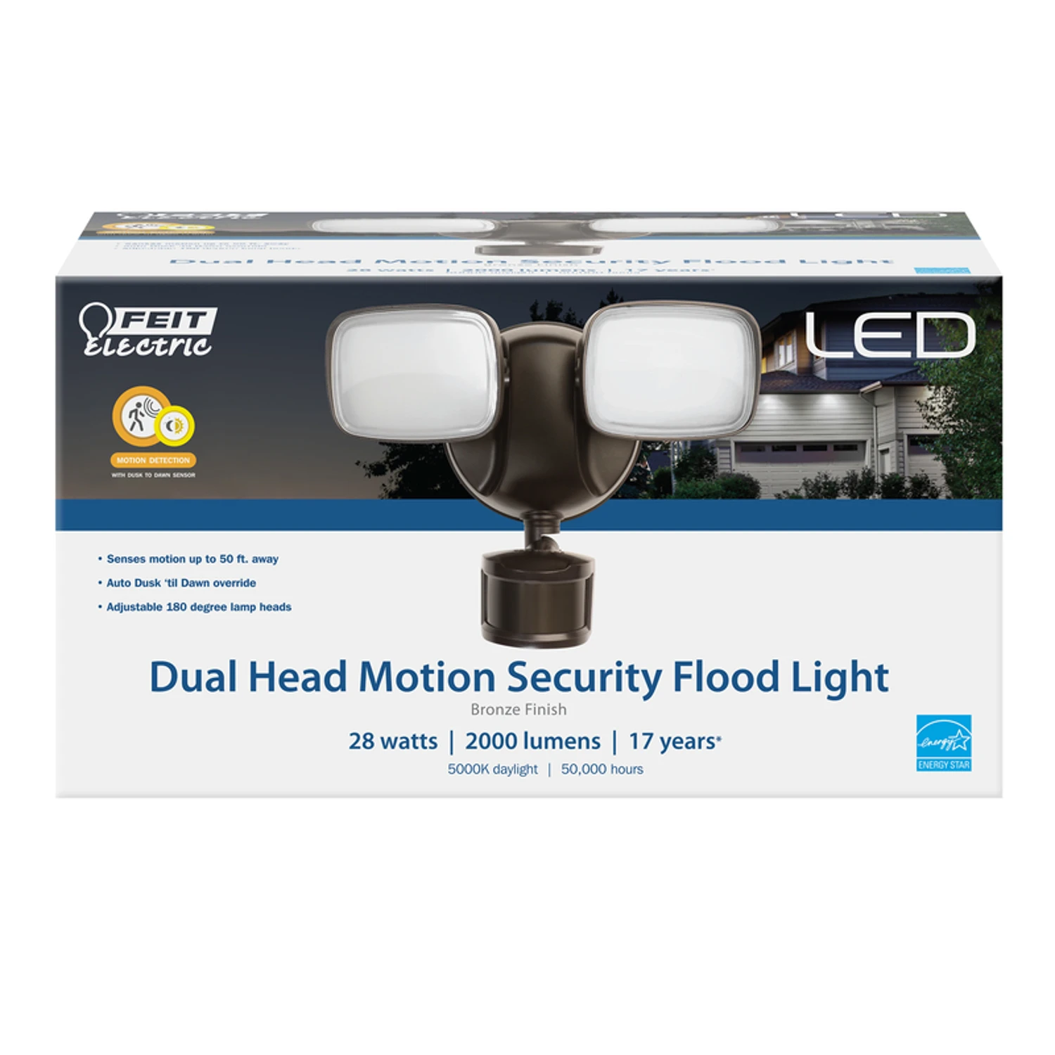Motion-sensing Hardwired Led Bronze Security Floodlight 28 Watts 2000 Lumens