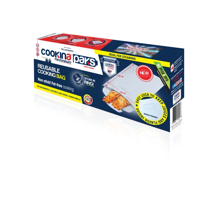 Cookina Parchminum Ptfe Coated Fabric Reusable Cooking Bag 11.81 X 7.87 In. Silver