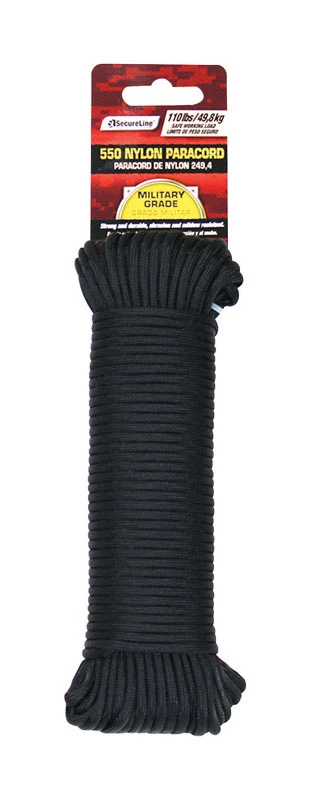 5/32 In. Diameter X 100 Ft. Length Black Braided Nylon Paracord