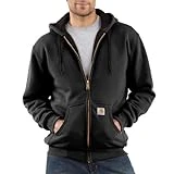 Men's Thermal-lined Hooded Zip-front Sweatshirt - Black, Medium Regular