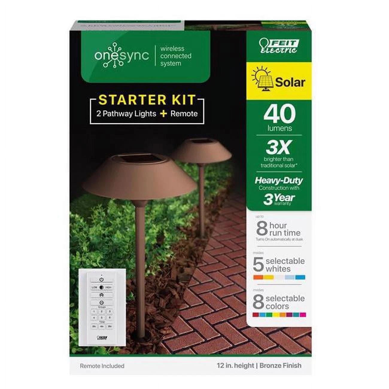 3010292 40 watt LED OneSync Bronze Solar Powered Pathway Light, Pack of 2