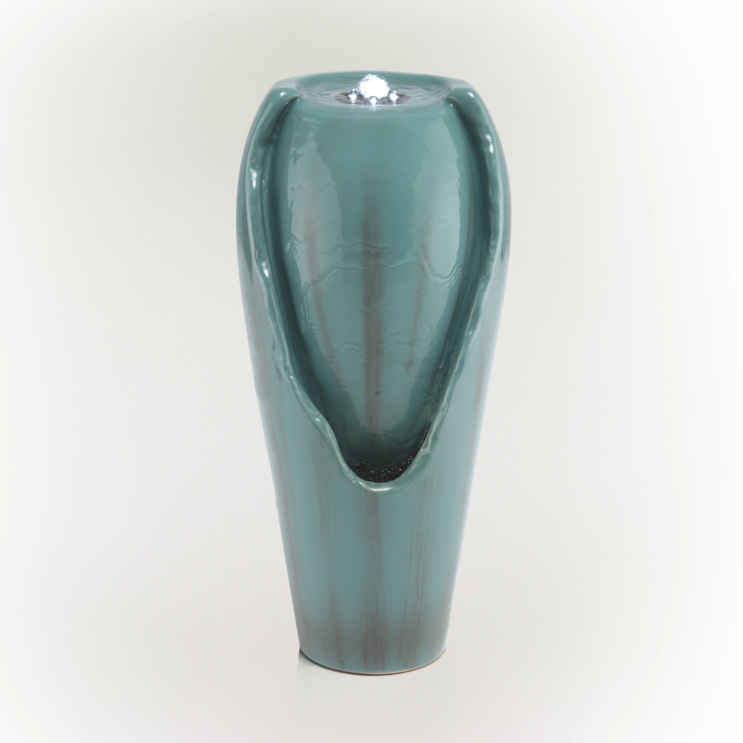 Alpine Ceramic Turquoise 11 In. H Tabletop Fountain With Led Lights