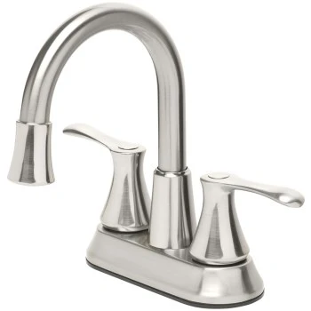 Two-Handle Brushed Nickel Bathroom Faucet with LED Light and Pop-Up Drain