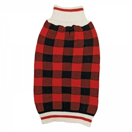 Plaid Dog Sweater - Red - Large Size For Neck To Tail 19-24 Inches