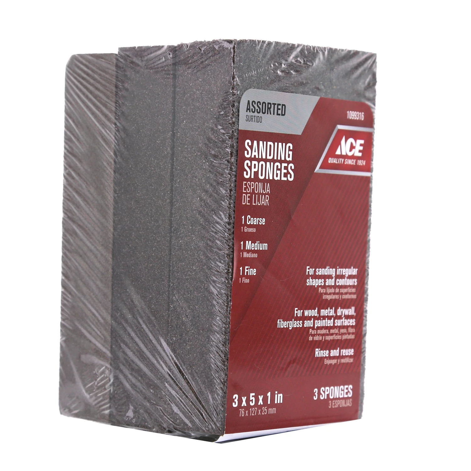 5 In. L X 3 In. W X 1 In. 60/80/120 Grit Assorted Extra Large Sanding Sponge