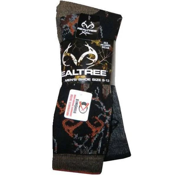 RealTree Men's Camo Wool Blend Crew Socks, 2 Pair, Large (M 9-13), Black Camo