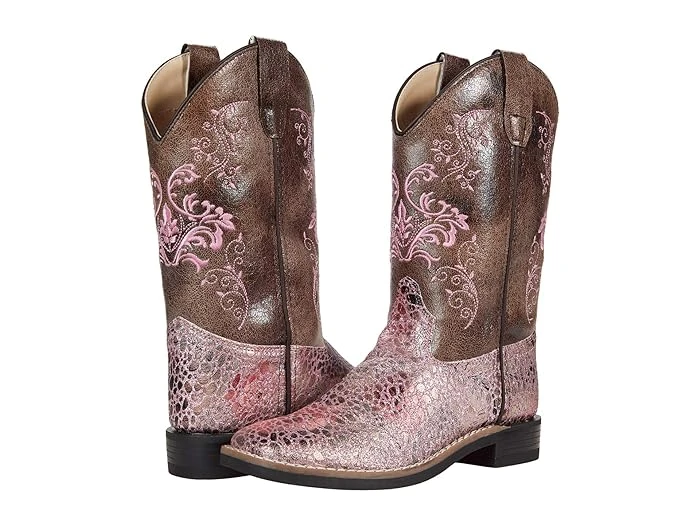 Girls Cowboy Boots Pull On Tpr Sole Glitter Broad Square Toe Vb9154
