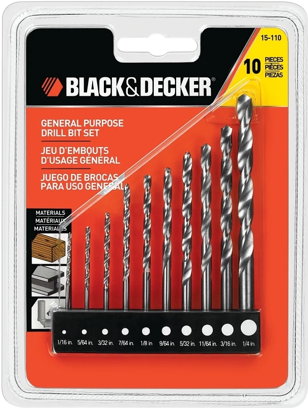 Black+decker 10-piece High-speed Steel Twist Drill Bit Set, Model 15-110, Includes Bit Bar