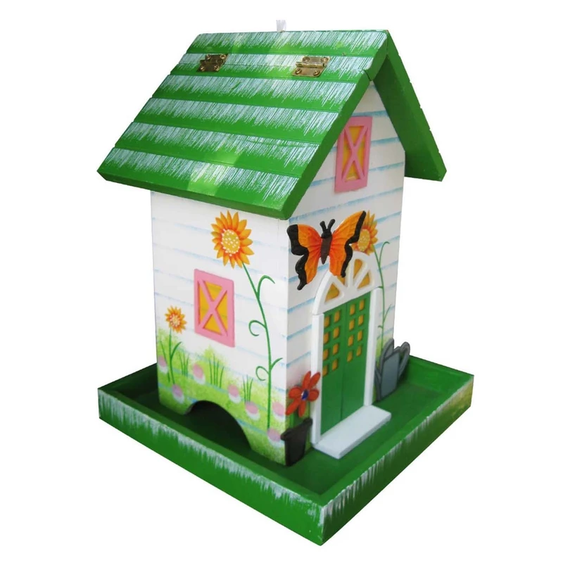 Butterfly Wild Bird And Finch 1.5 Lb Wood Hopper Bird Feeder With 2 Ports