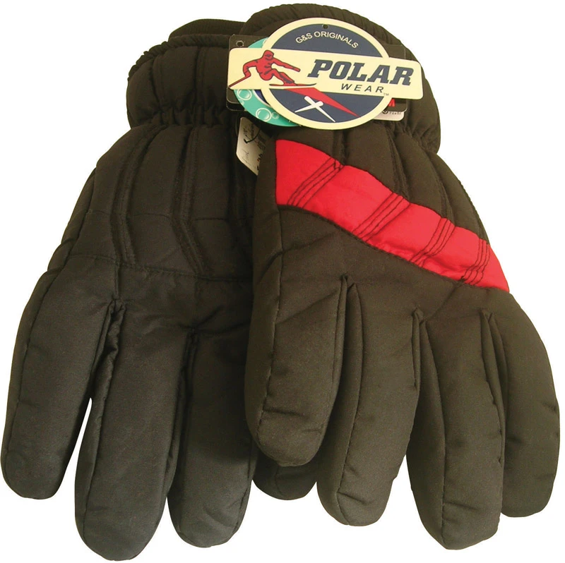 PolarWear L/XL Insulated Ski Gloves – Black, Water-Resistant Polyester