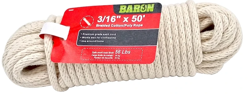 Braided Cotton/poly Sash Cord 3/16 Inch Diameter X 50 Feet Length