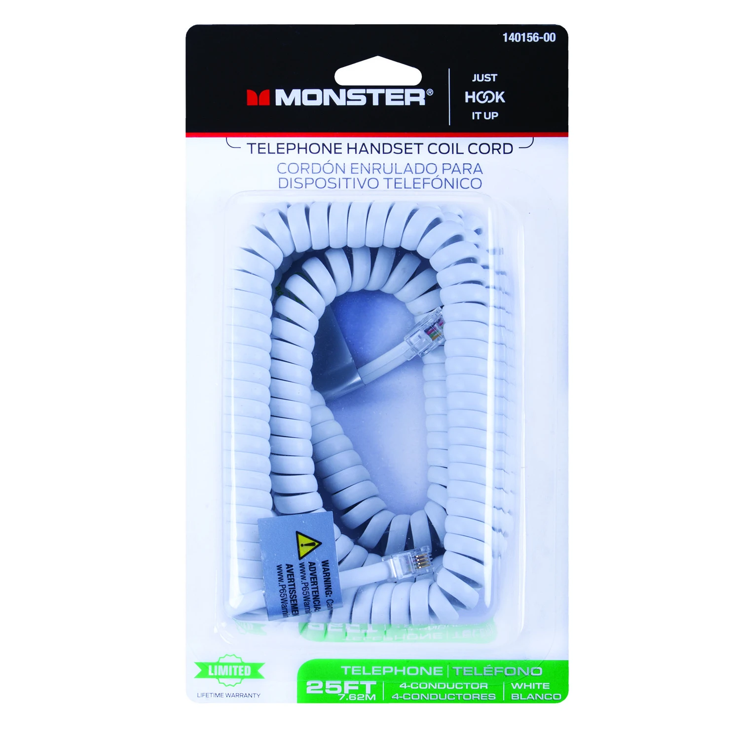 Monster Just Hook It Up 25 Ft. L White Telephone Handset Coil Cord - Model 140156-00