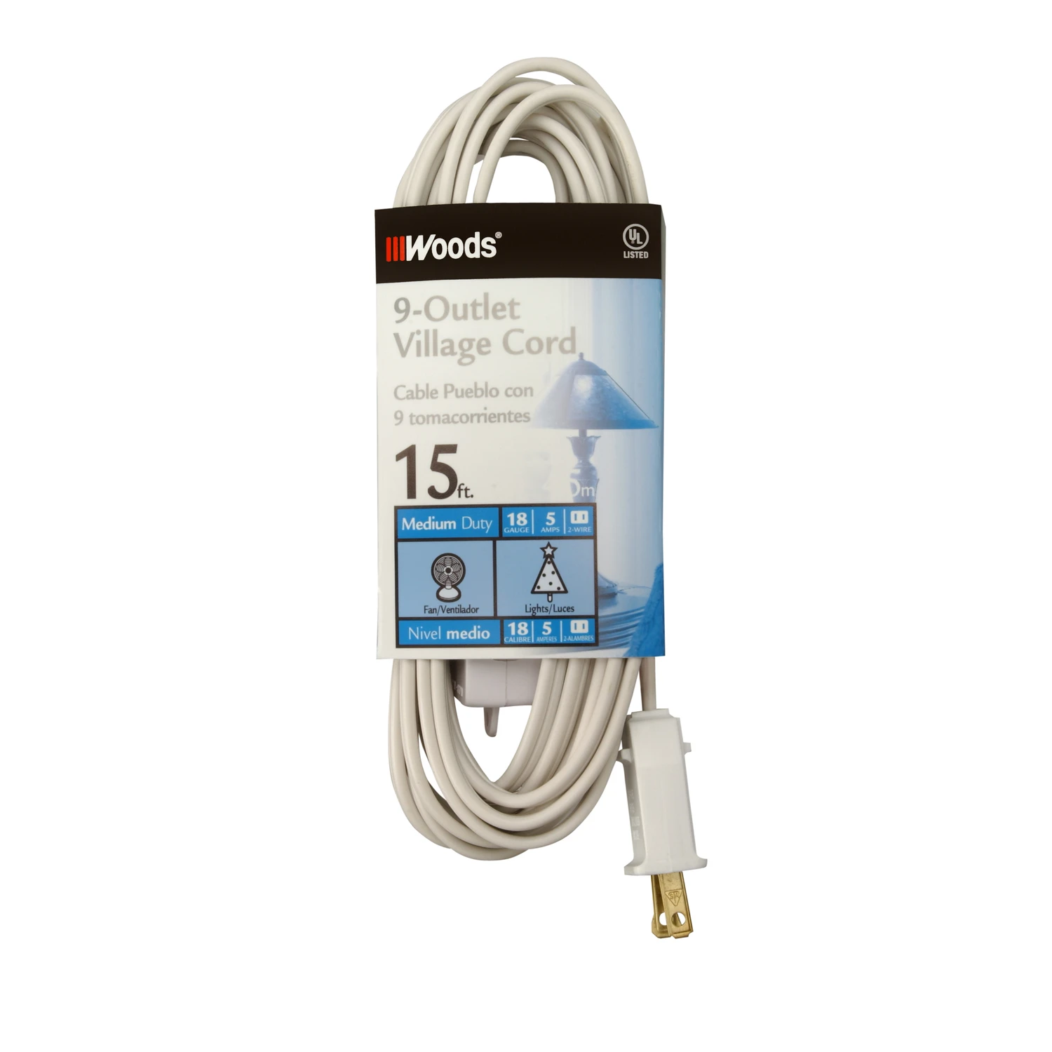 Indoor 15 Ft. L White Extension Cord With Switch 18/2, 9 Outlets