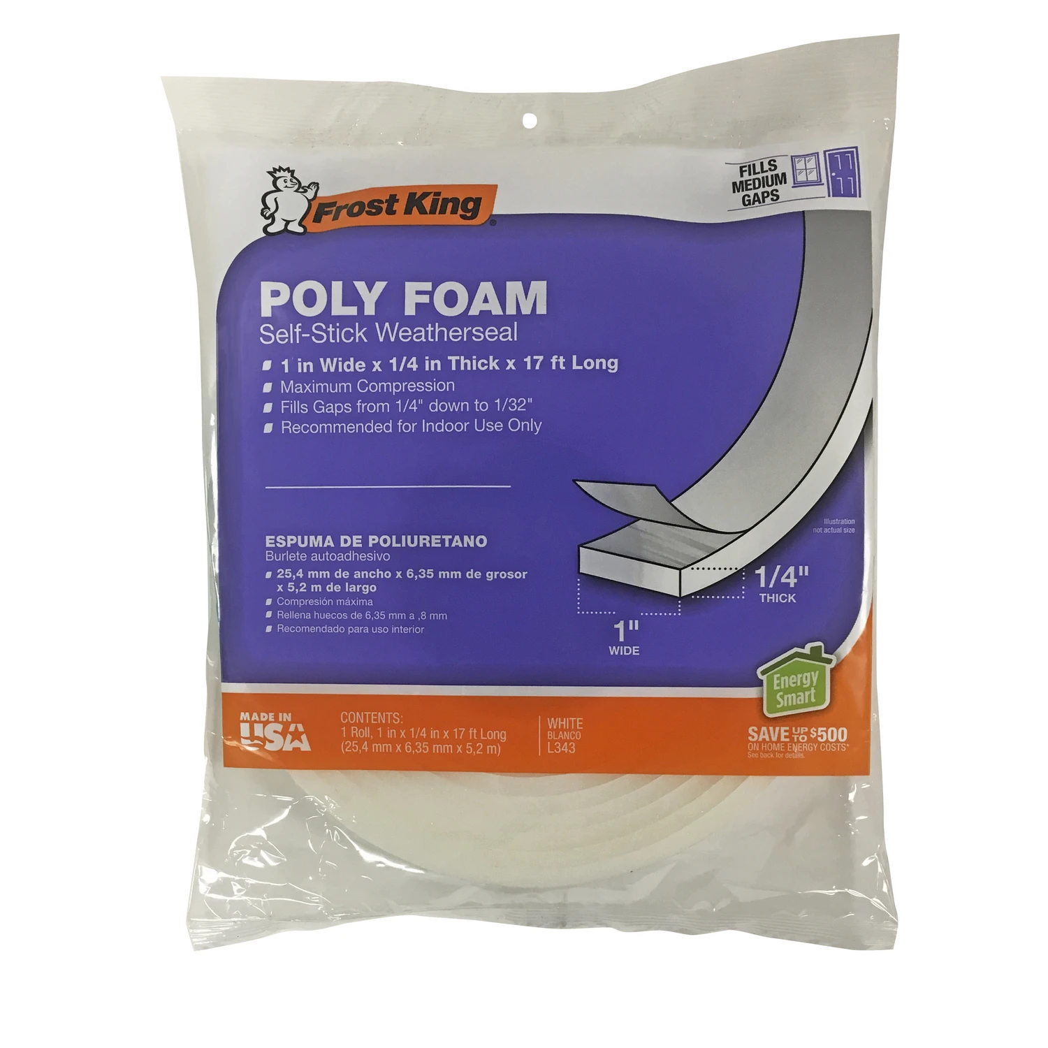 White Poly Foam Weather Seal For Doors And Windows 17 Ft. L X 0.25 In.