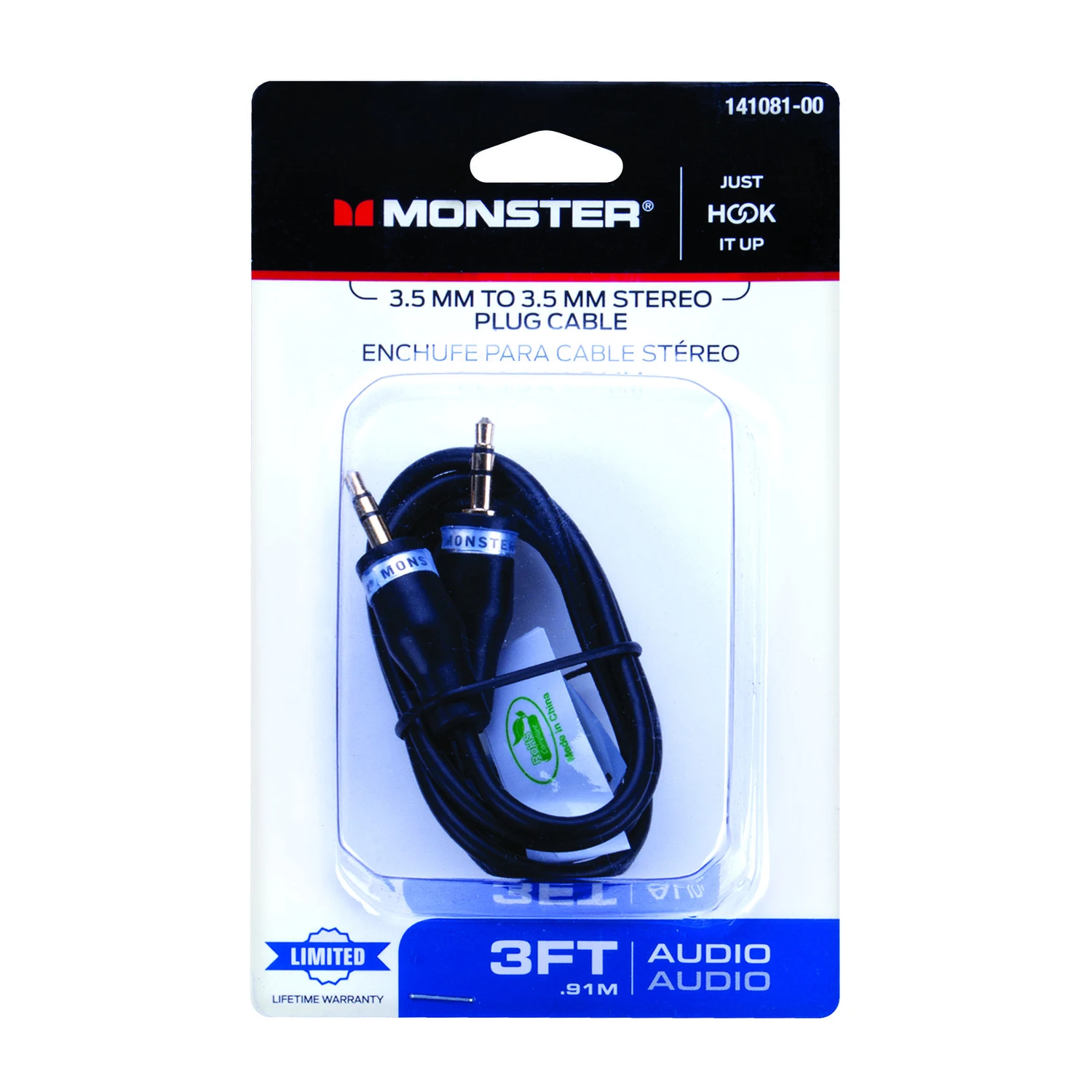 Just Hook It Up 3 Ft. L Stereo Plug Cable 3.5 Mm - Black