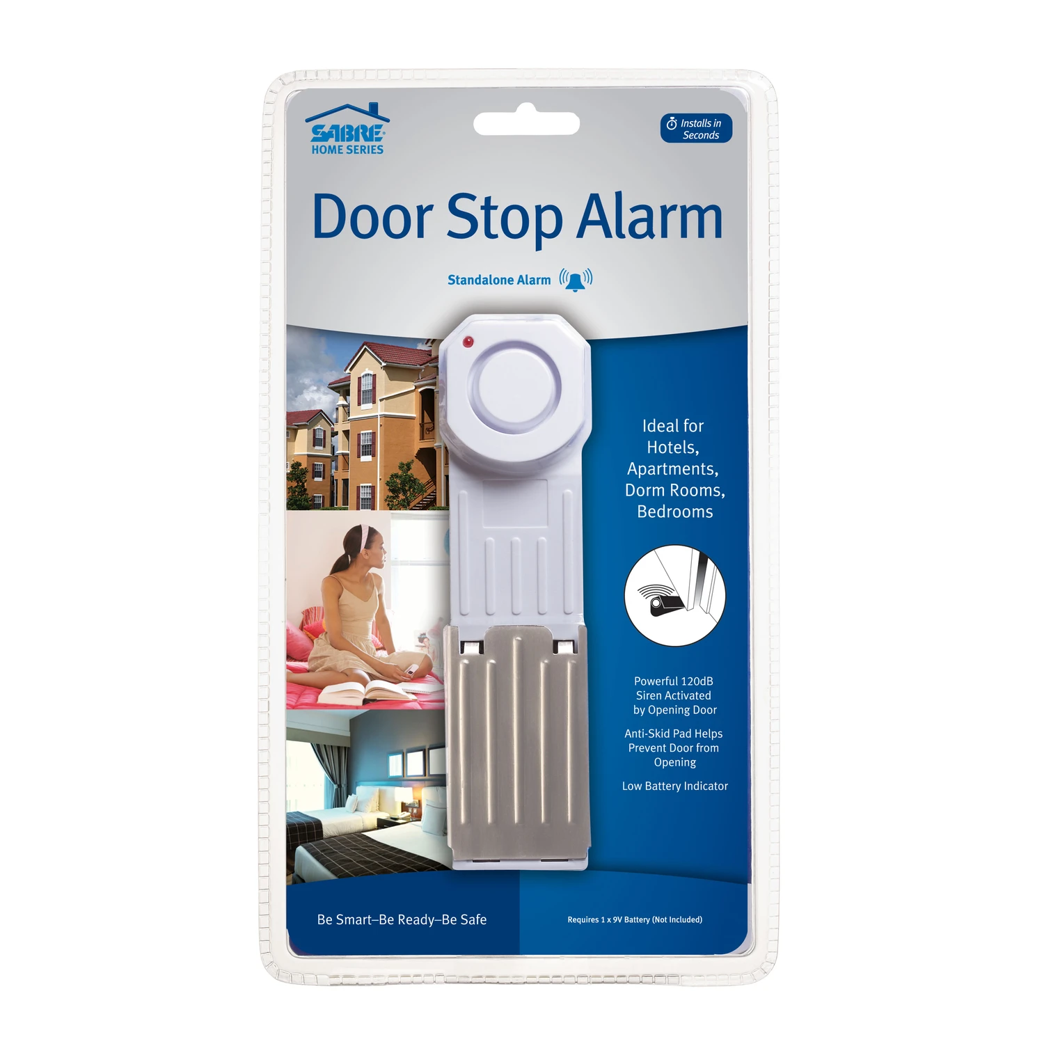 White Plastic Door Stop Alarm With 120 Db Siren And Non-skid Design
