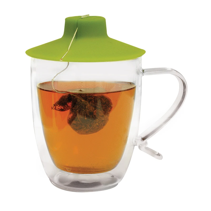 16 Oz Clear/white Double Wall Glass Mug With Tea Bag Buddy