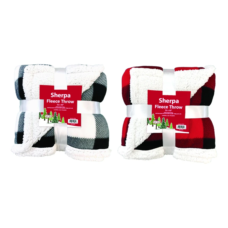 J & M Home Fashions Buffalo Check Throw Sherpa Fleece 4 Pk 50x60 Inches