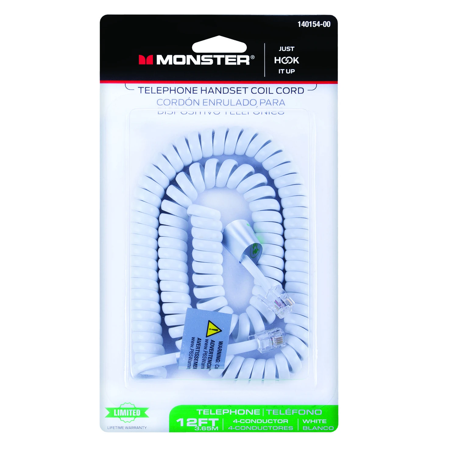 Just Hook It Up 12 Ft. L White Telephone Handset Coil Cord