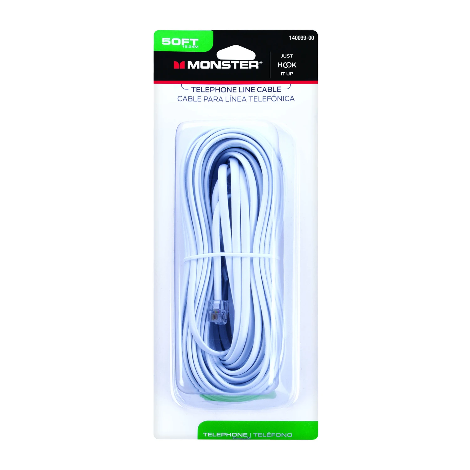 Just Hook It Up 50 Ft. L White Modular Telephone Line Cable - 4 Conductors