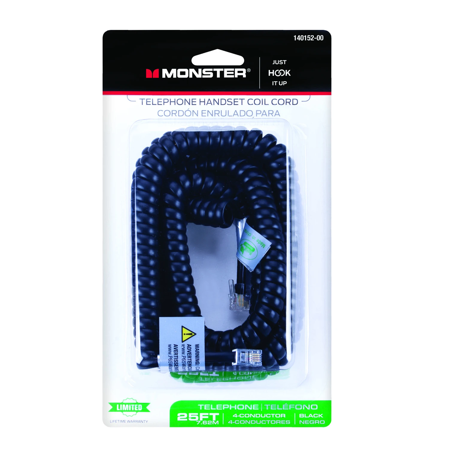 Just Hook It Up 25 Ft. L Black Telephone Handset Coil Cord - Model 140152-00