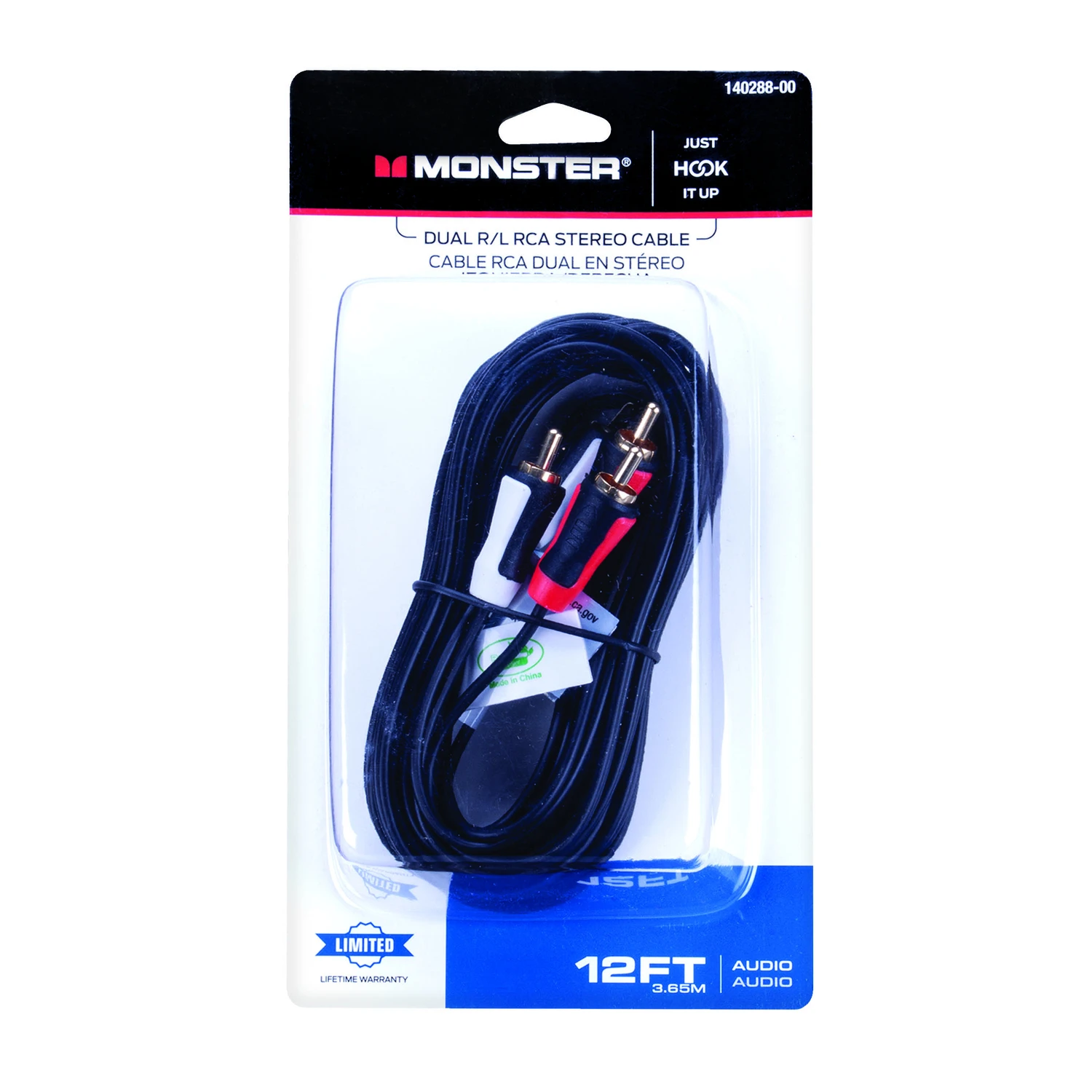 Just Hook It Up 12 Ft. Dual R/l Rca Stereo Cable - Black