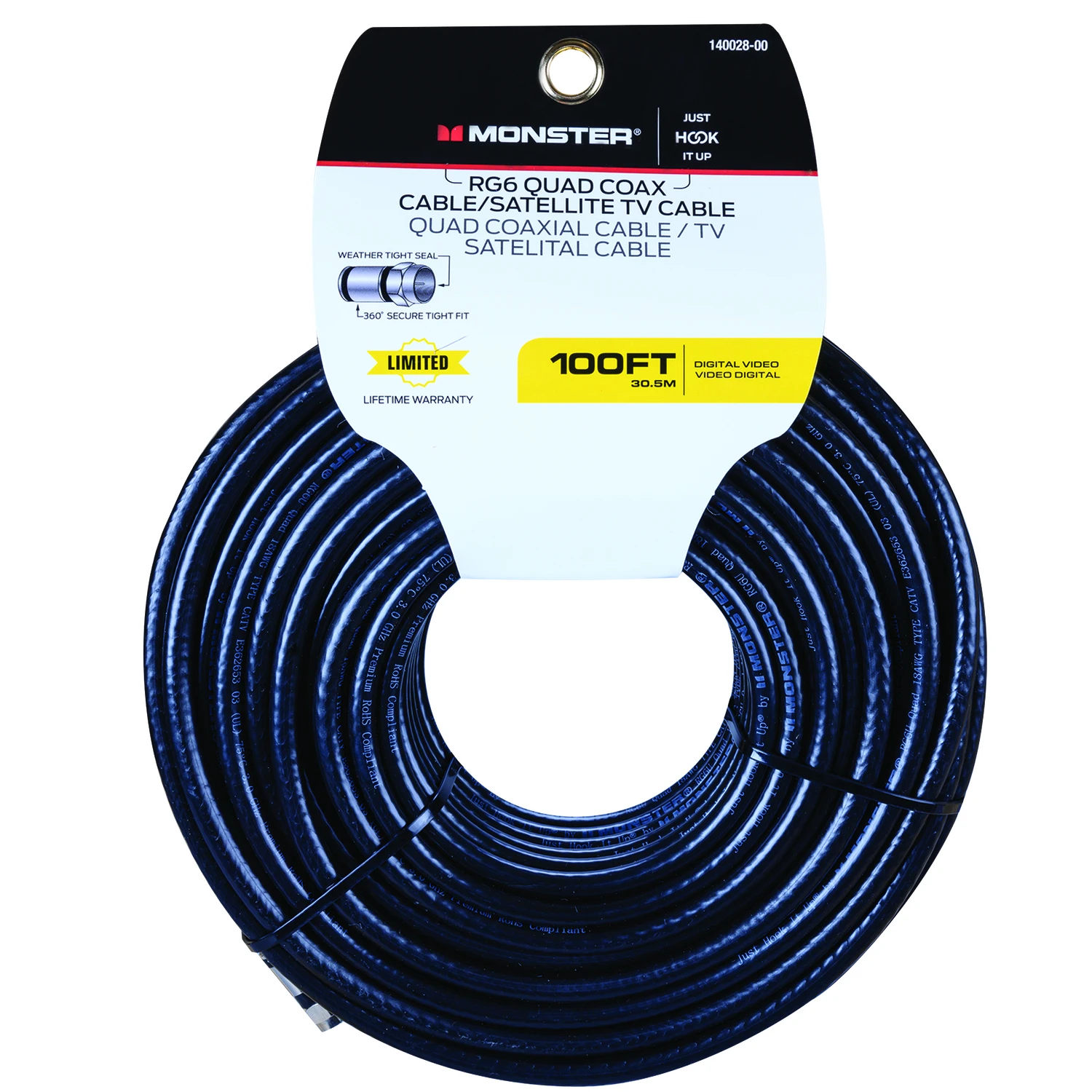 Just Hook It Up 100 Ft. Weatherproof Video Coaxial Cable Rg6 Quad