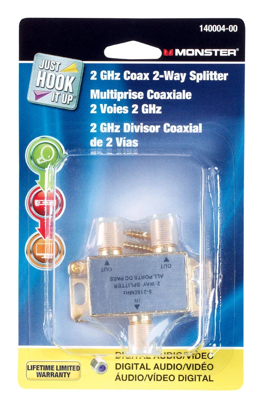 Monster Just Hook It Up 2 Way Coax Splitter 75 ohm 2150 MHz 1 pk