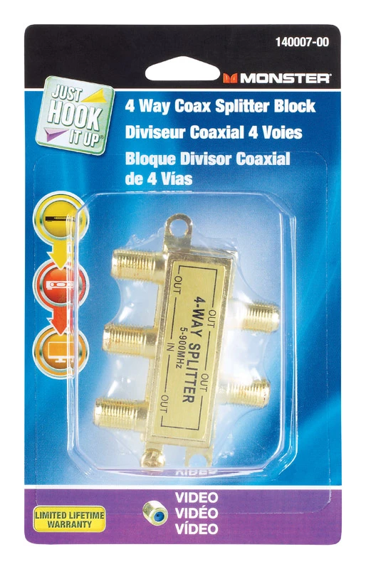 Monster Just Hook It Up 4 Way Coax Splitter 75 ohm 900 MHz 4 pk