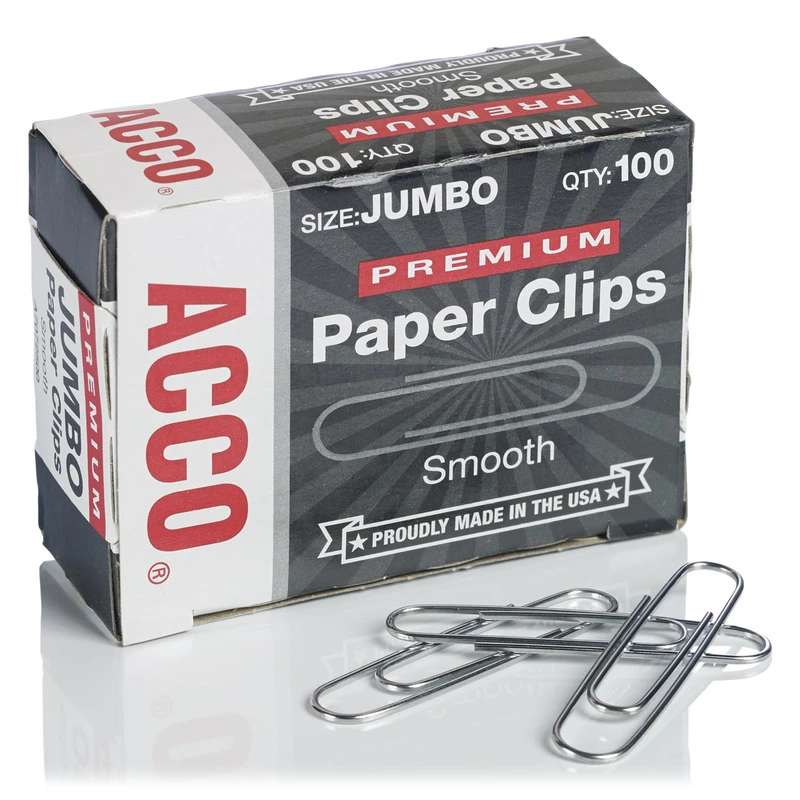 Acco Premium Jumbo Silver Paper Clips 100 pk