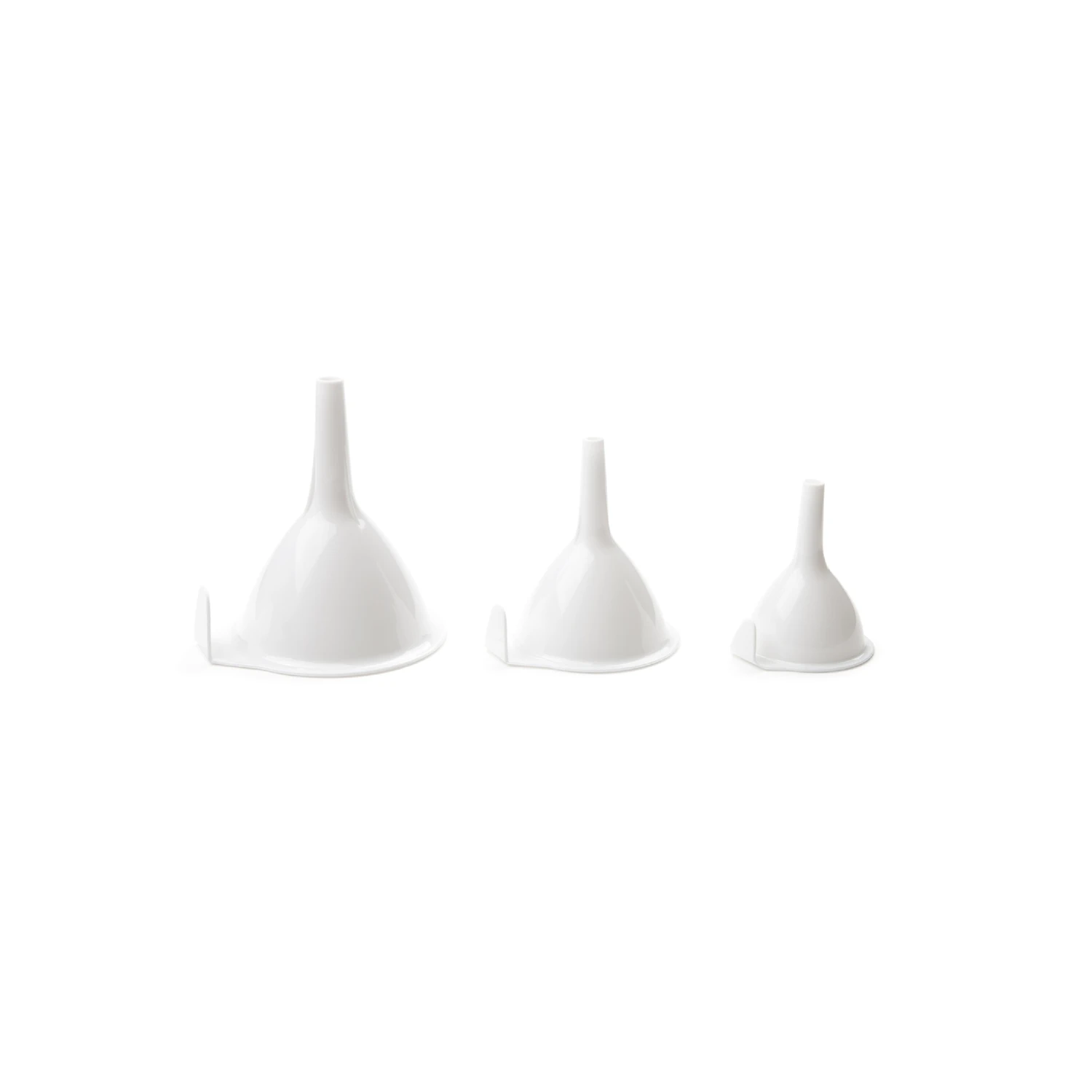 White Plastic Funnel Set - 3 Pieces, 2.5 In., 3.75 In., 4 In. Sizes