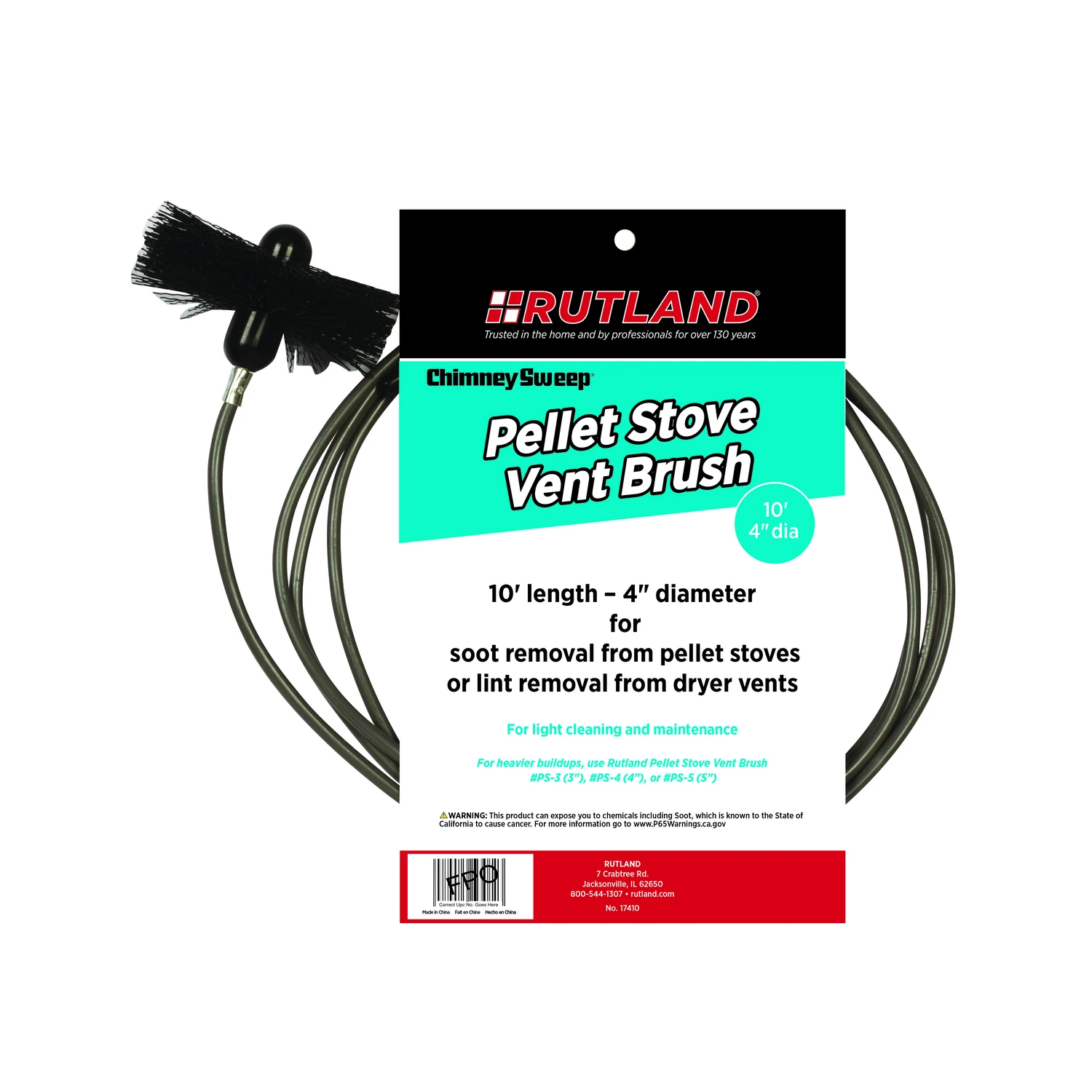 Round Poly Stove Brush With 10' Flexible Handle For Pellet Stoves And Dryer Vents