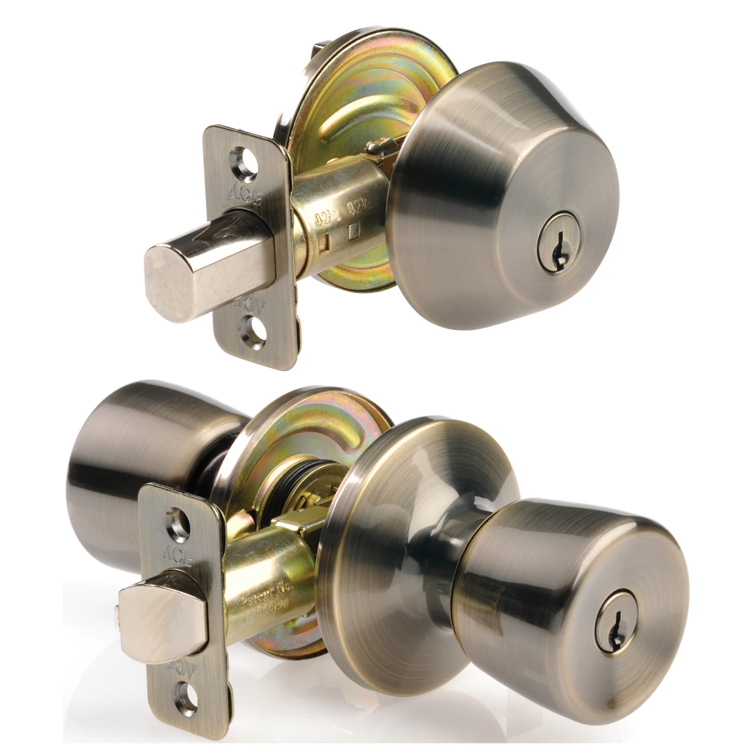 Tulip Antique Brass Entry Lever And Deadbolt Set 1-3/4 In. Ansi/bhma Grade 3