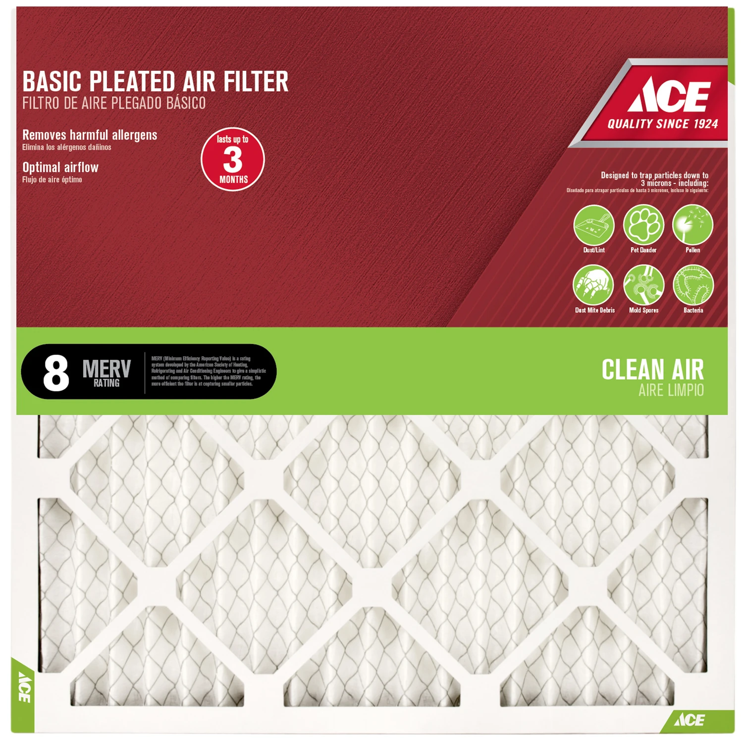 Ace 20 in. W x 20 in. H x 1 in. D Pleated Pleated Air Filter
