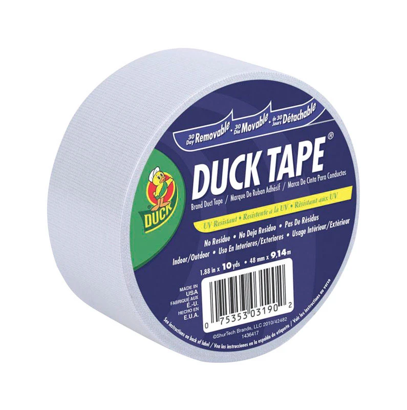 1.88 In. W X 10 Yd L White Duct Tape - No Residue, Indoor/outdoor Use