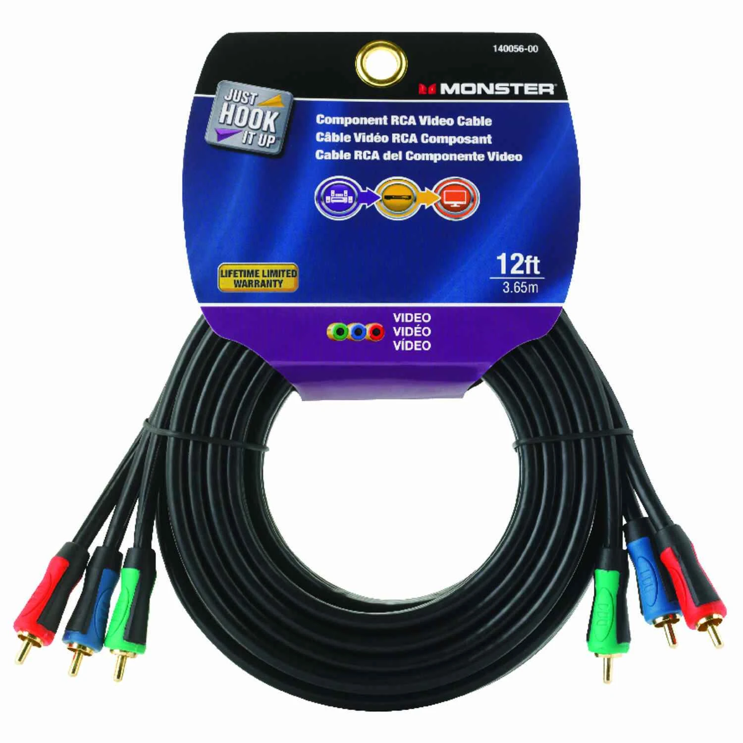 Just Hook It Up 12 Ft. L Component Video Cable Rca - High Definition